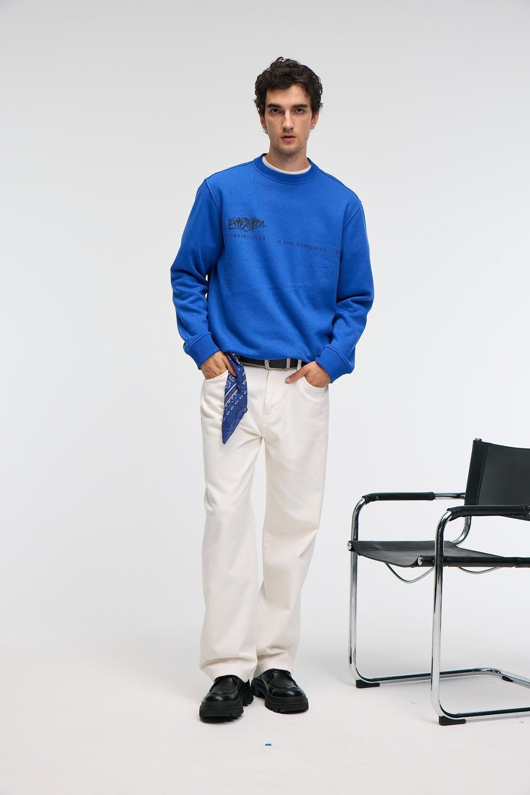 IRVING Erkek Yuvarlak Yaka Göğsü Ve Önü Regular Fit Mavi Sweatshirt