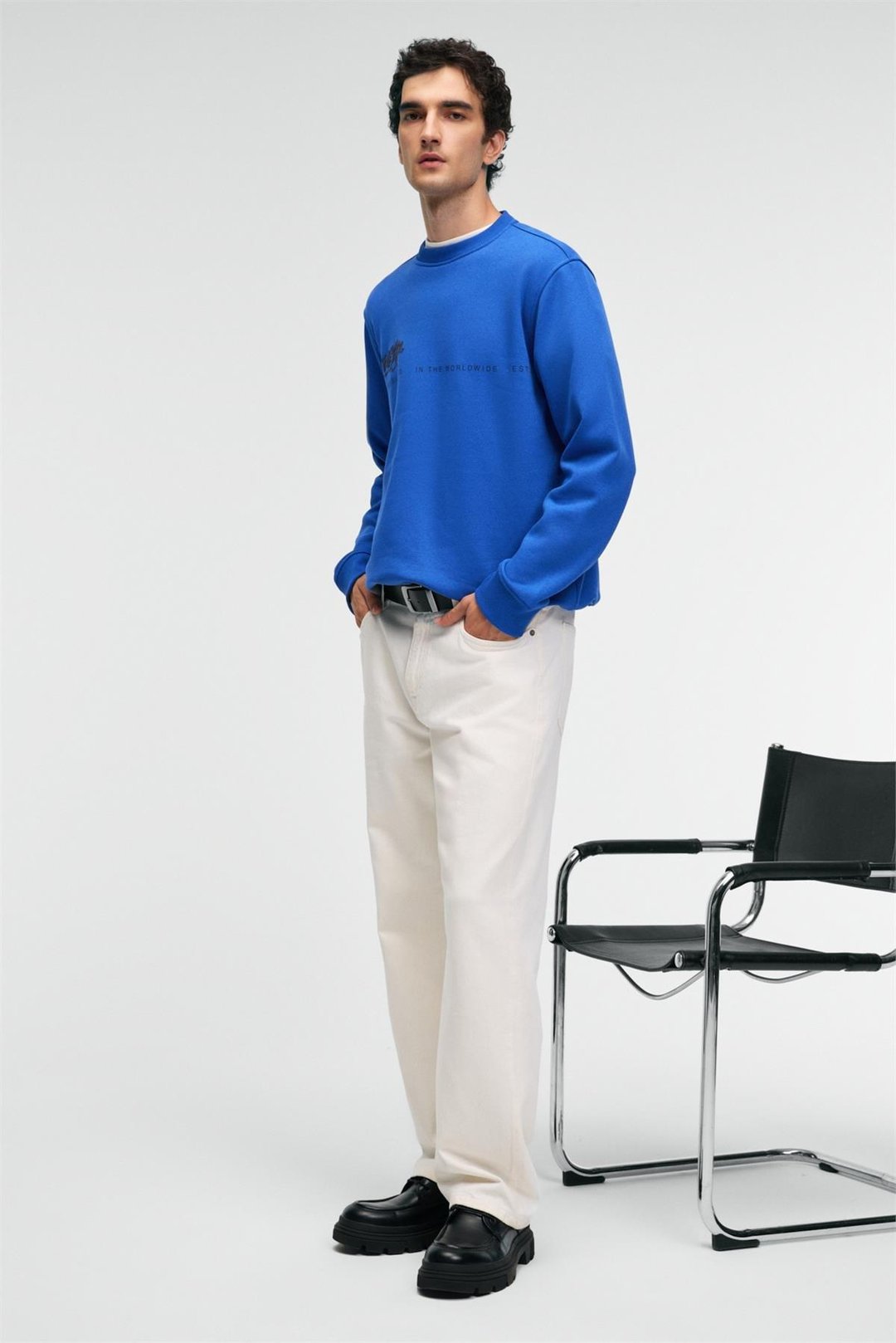 IRVING Erkek Yuvarlak Yaka Göğsü Ve Önü Regular Fit Mavi Sweatshirt