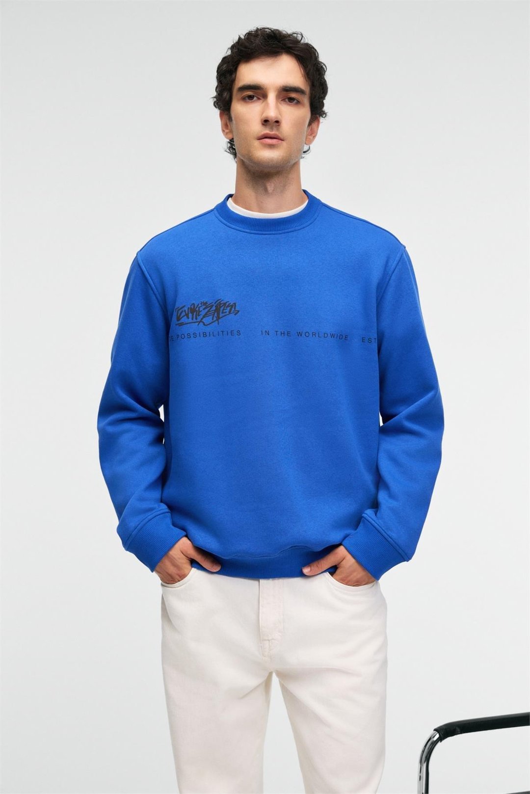 IRVING Erkek Yuvarlak Yaka Göğsü Ve Önü Regular Fit Mavi Sweatshirt