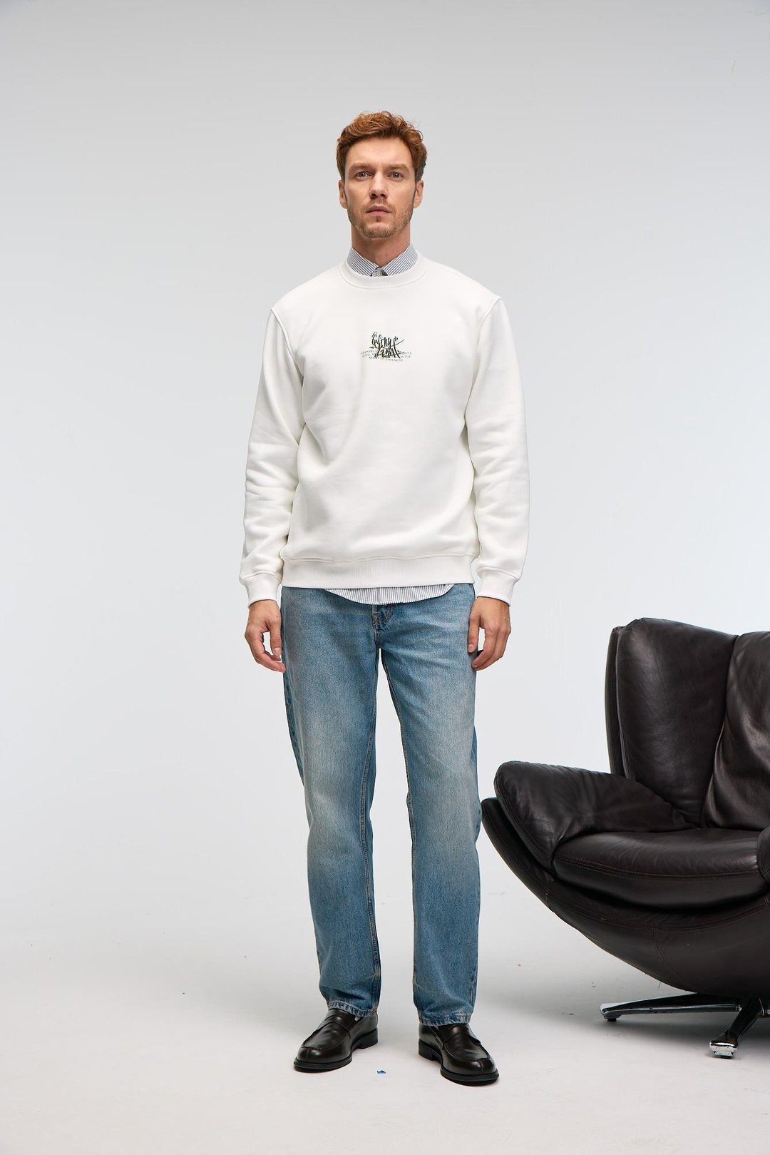 IRVING Erkek Yuvarlak Yaka Göğsü Ve Önü Regular Fit Ekru Sweatshirt