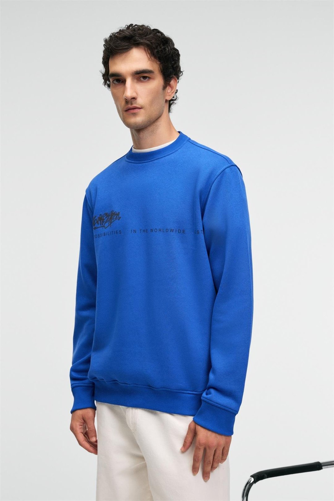 IRVING Erkek Yuvarlak Yaka Göğsü Ve Önü Regular Fit Mavi Sweatshirt