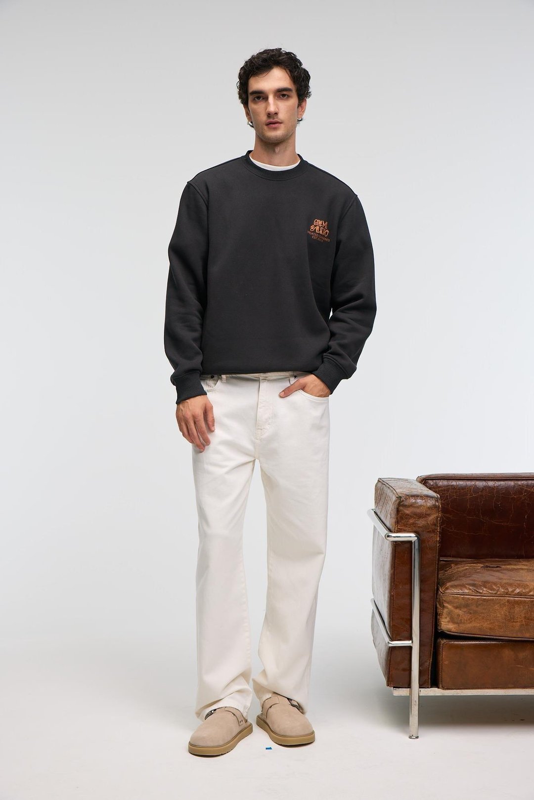 IRVING Erkek Yuvarlak Yaka Göğsü Ve Önü Regular Fit Antrasit Sweatshirt