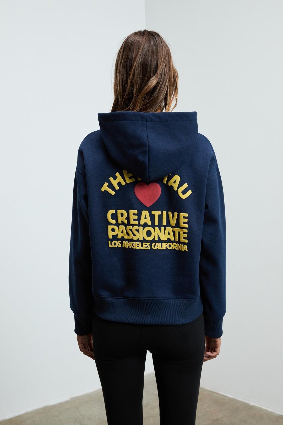 ISROP Kadın Yumuşak Kumaşlı Baskılı Kapüşonlu Lacivert Sweatshirt