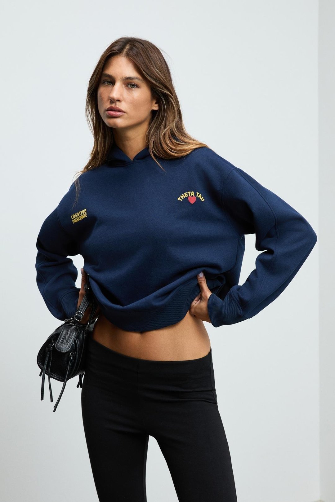 ISROP Kadın Yumuşak Kumaşlı Baskılı Kapüşonlu Lacivert Sweatshirt