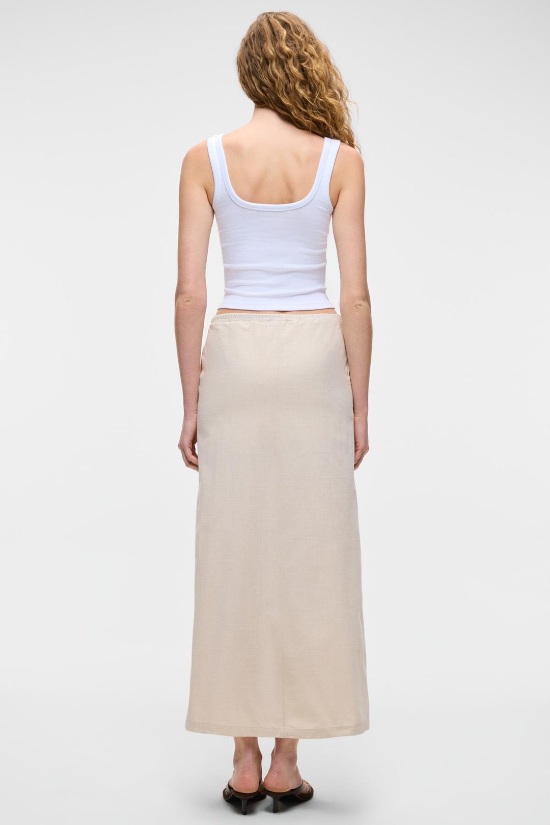 IVERN Kadın &100 Pamuk Yandan Yırtmaçlı Rahat Kesim Bej Etek