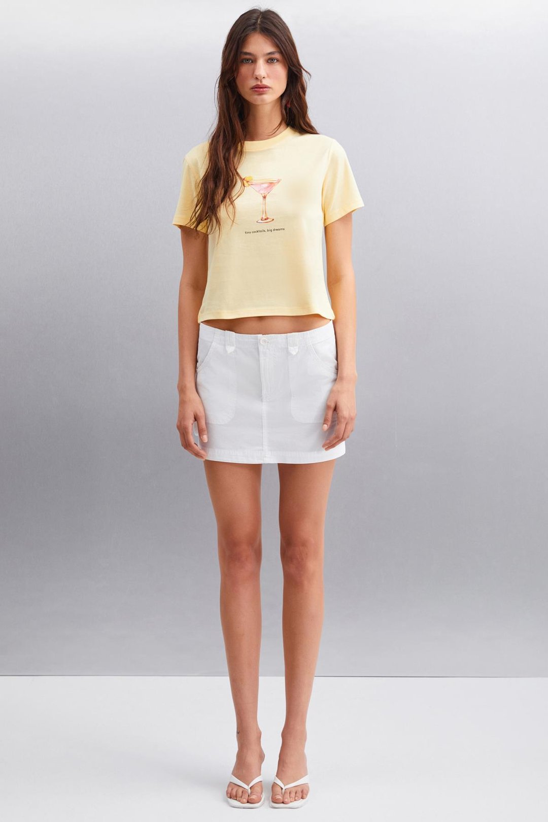 IVONNE Basic Crop Sarı Tekli T-Shirt