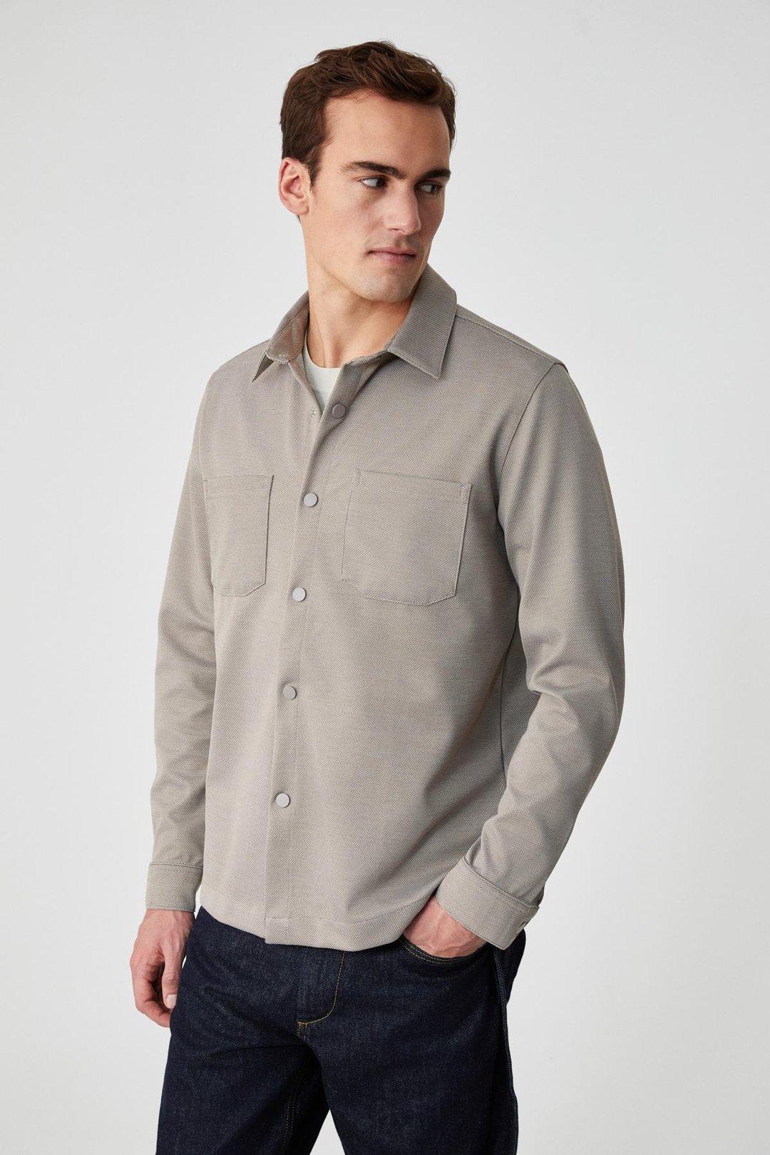 JAKARI Erkek Regular Fit Standart Kesim Klasik Yaka Desenli Çıtçıtlı Vizon Gömlek