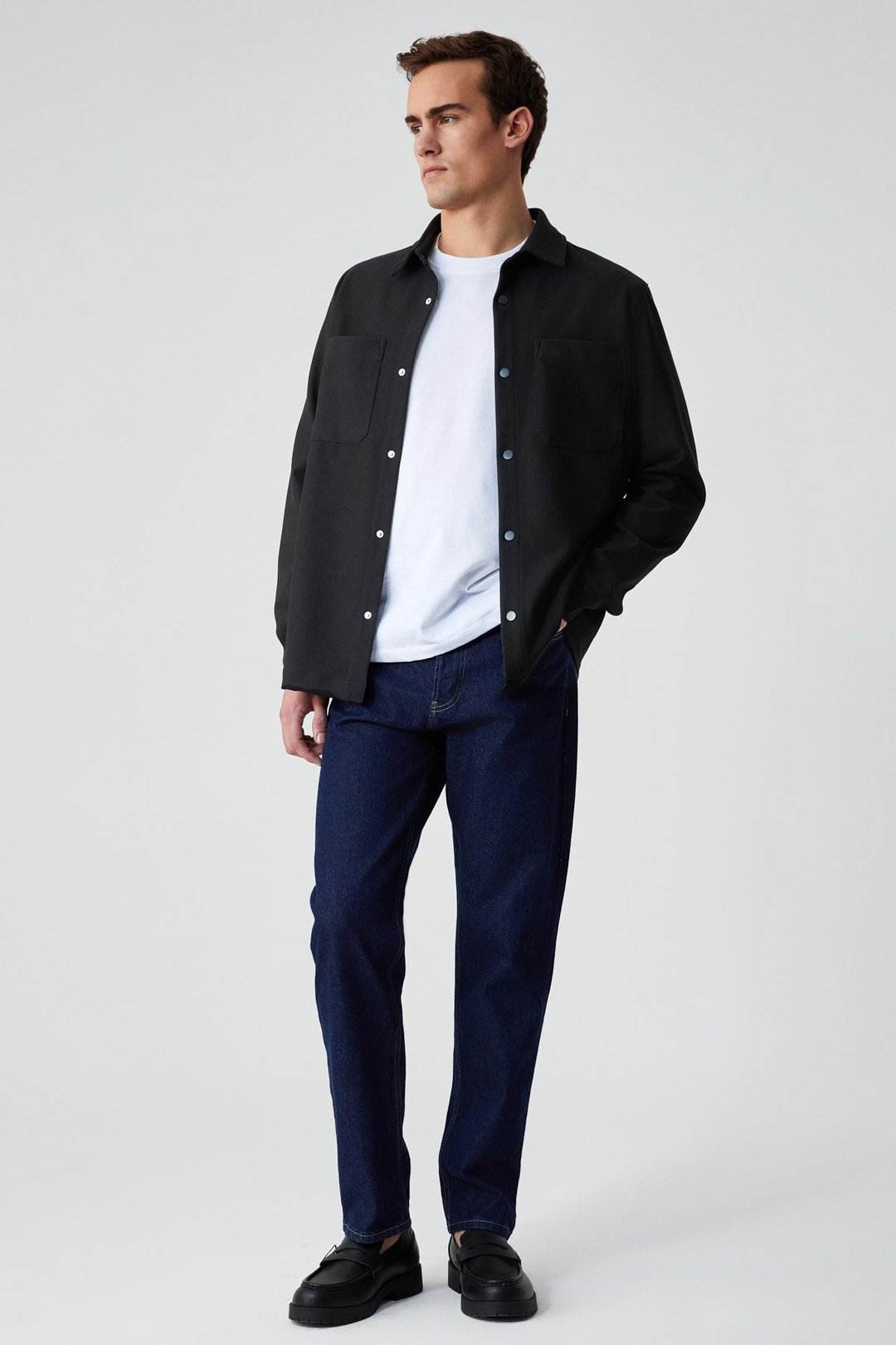 JAKARI Erkek Regular Fit Standart Kesim Klasik Yaka Desenli Çıtçıtlı Siyah Gömlek