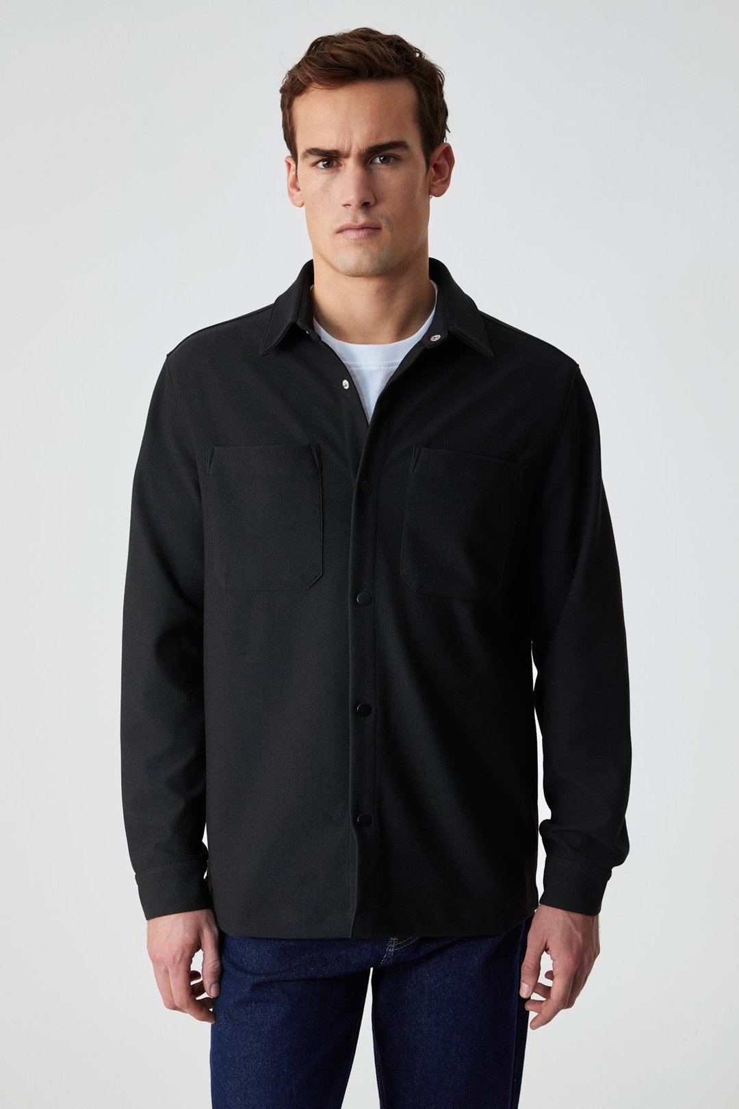 JAKARI Erkek Regular Fit Standart Kesim Klasik Yaka Desenli Çıtçıtlı Siyah Gömlek