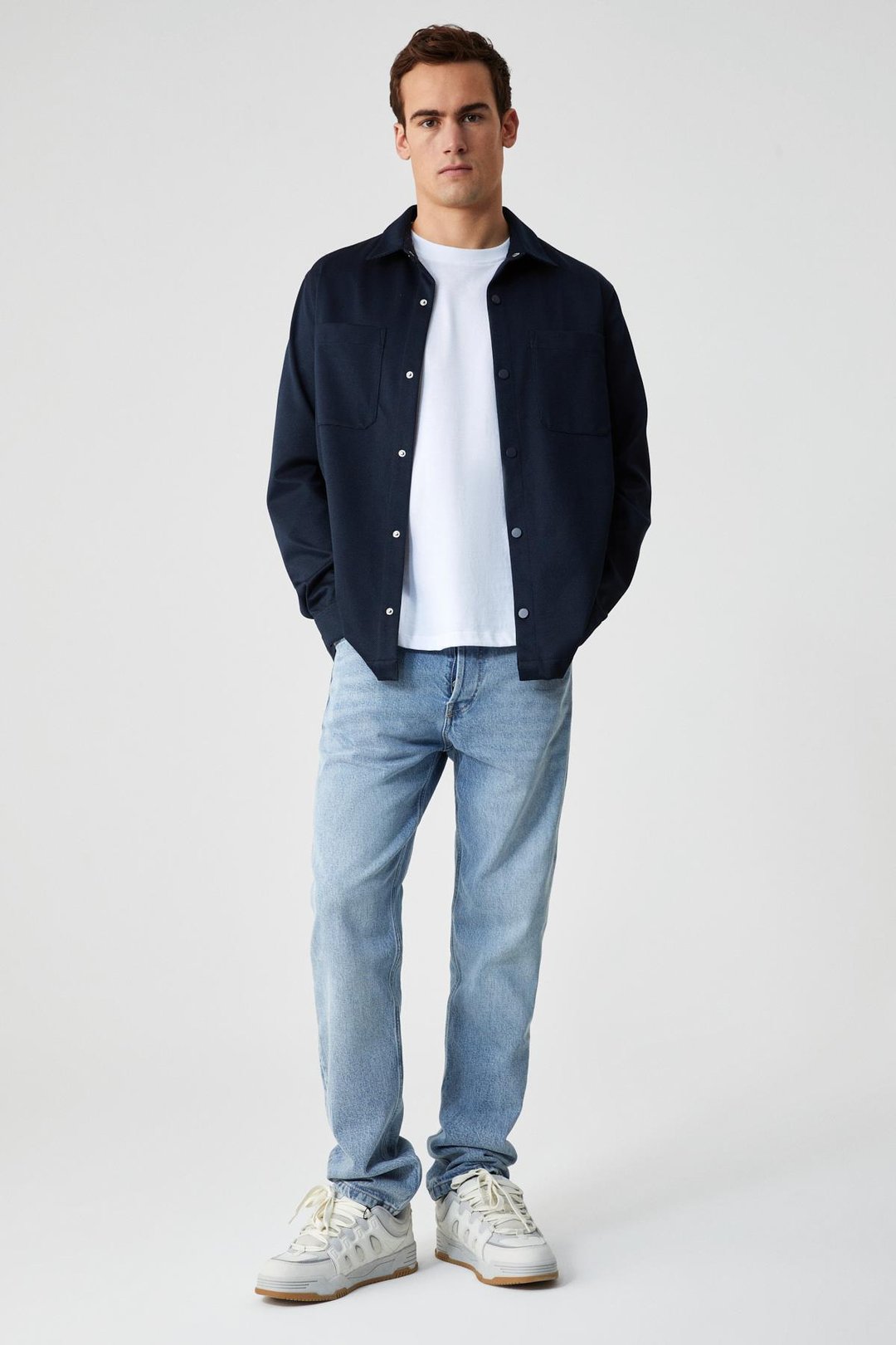 JAKARI Erkek Regular Fit Standart Kesim Klasik Yaka Desenli Çıtçıtlı Lacivert Gömlek