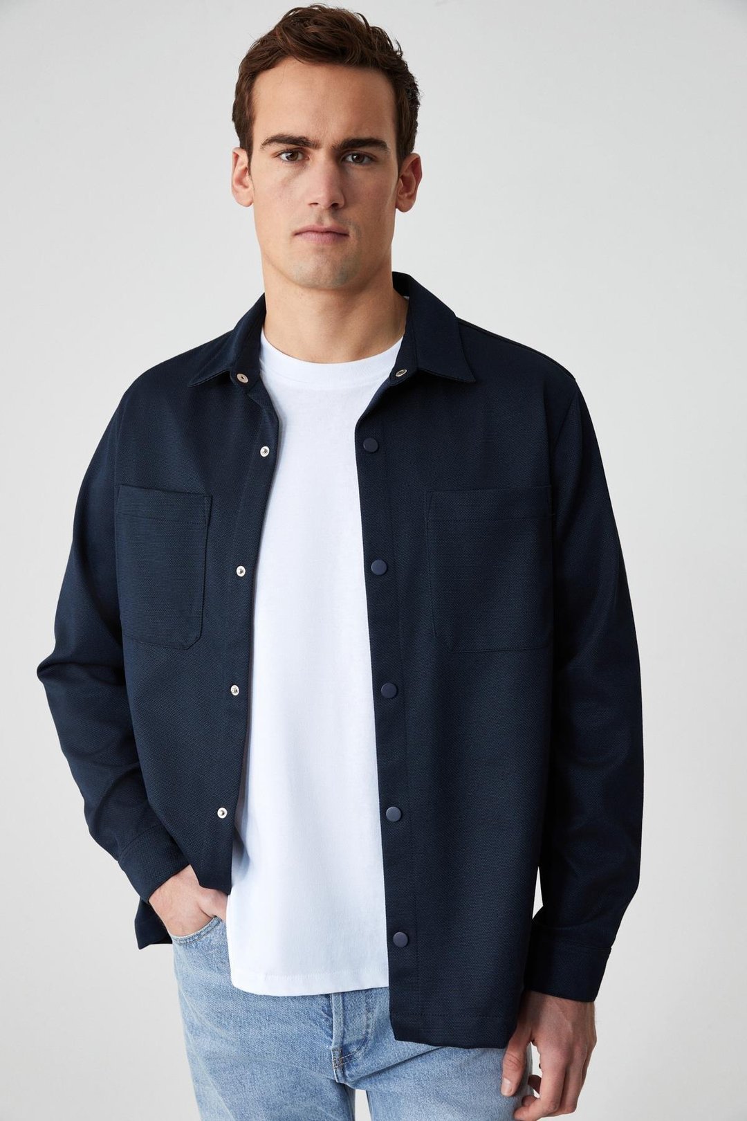 JAKARI Erkek Regular Fit Standart Kesim Klasik Yaka Desenli Çıtçıtlı Lacivert Gömlek