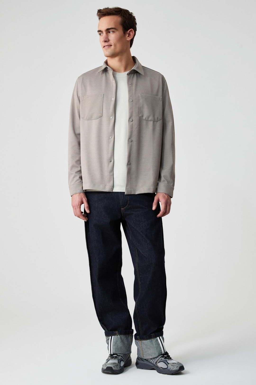 JAKARI Erkek Regular Fit Standart Kesim Klasik Yaka Desenli Çıtçıtlı Bej Gömlek