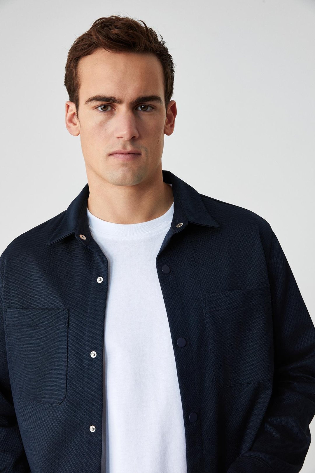 JAKARI Erkek Regular Fit Standart Kesim Klasik Yaka Desenli Çıtçıtlı Lacivert Gömlek