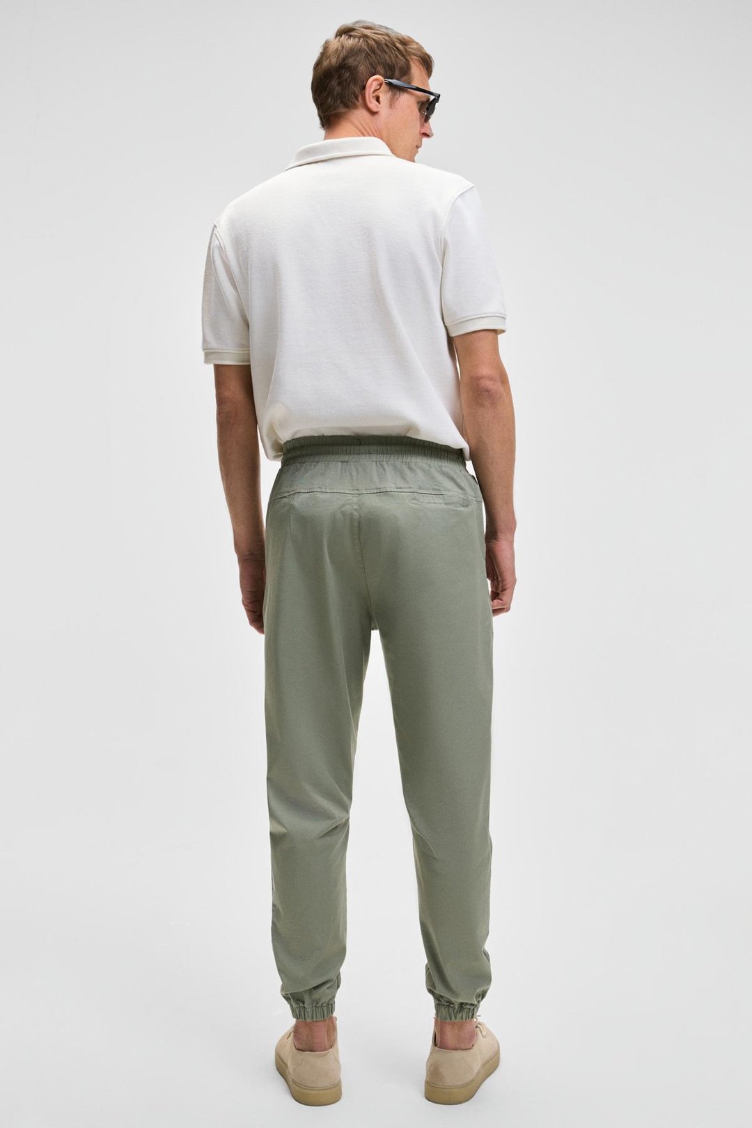 JAKOB Erkek Dokuma Yıkamalı 4 Cepli Kalın Dokulu Paçası Lastikli Açık Haki Pantolon