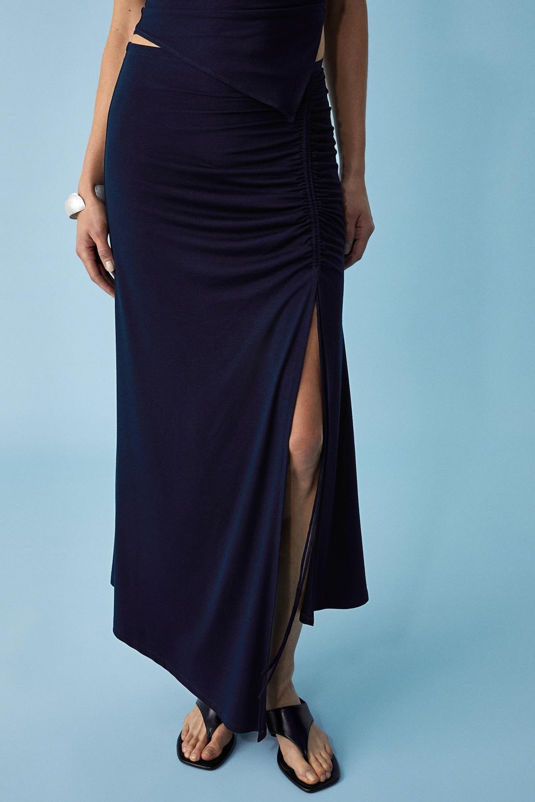 JALGRU Kadın Regular Yırtmaçlı Lacivert Etek