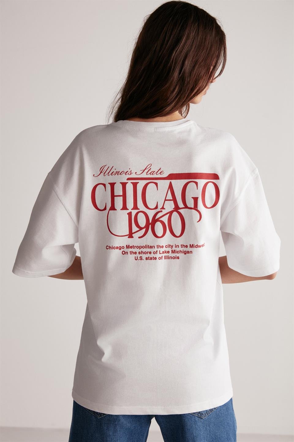 JANNA Örme Oversize BEYAZ - KIRMIZI  T-Shirt