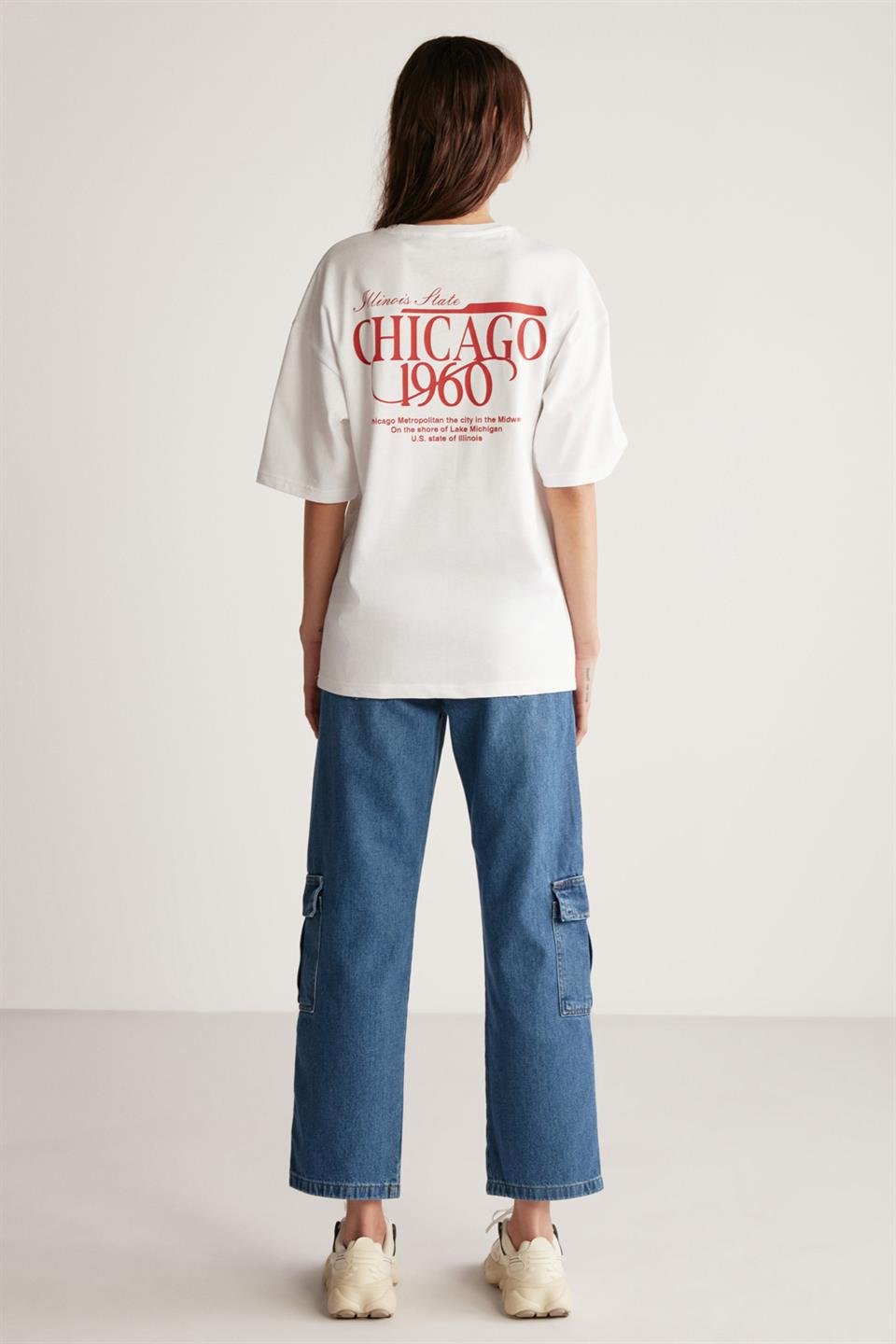 JANNA Örme Oversize BEYAZ - KIRMIZI  T-Shirt