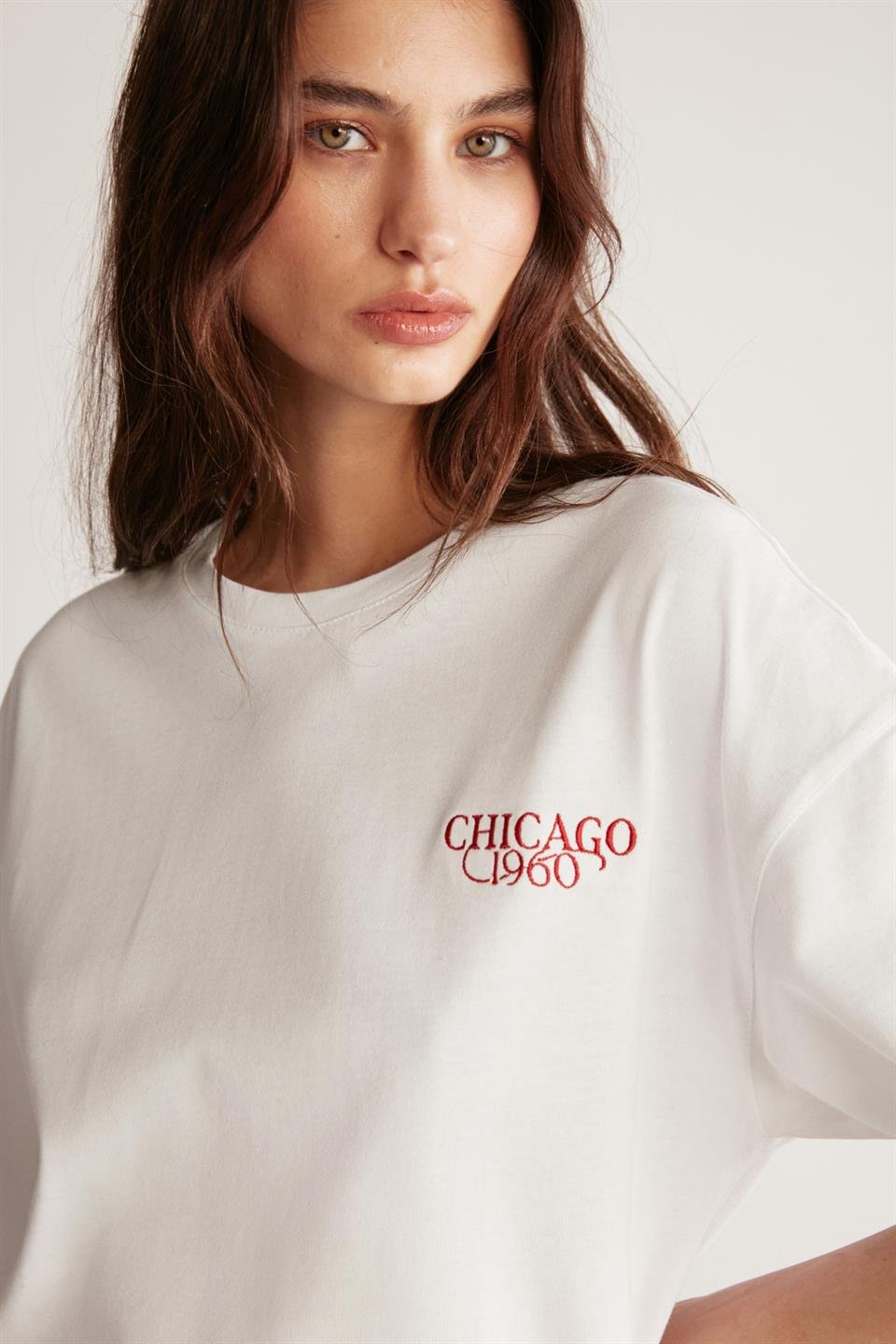 JANNA Örme Oversize BEYAZ - KIRMIZI  T-Shirt