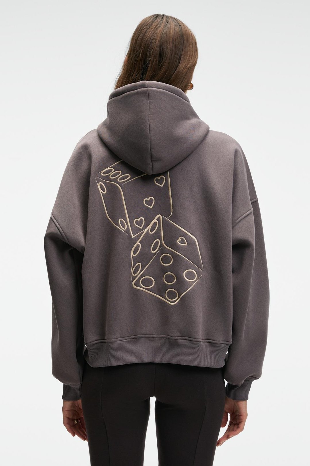 JASSES Kadın Oversize Nakışlı Kapüşonlu Antrasit Sweatshirt