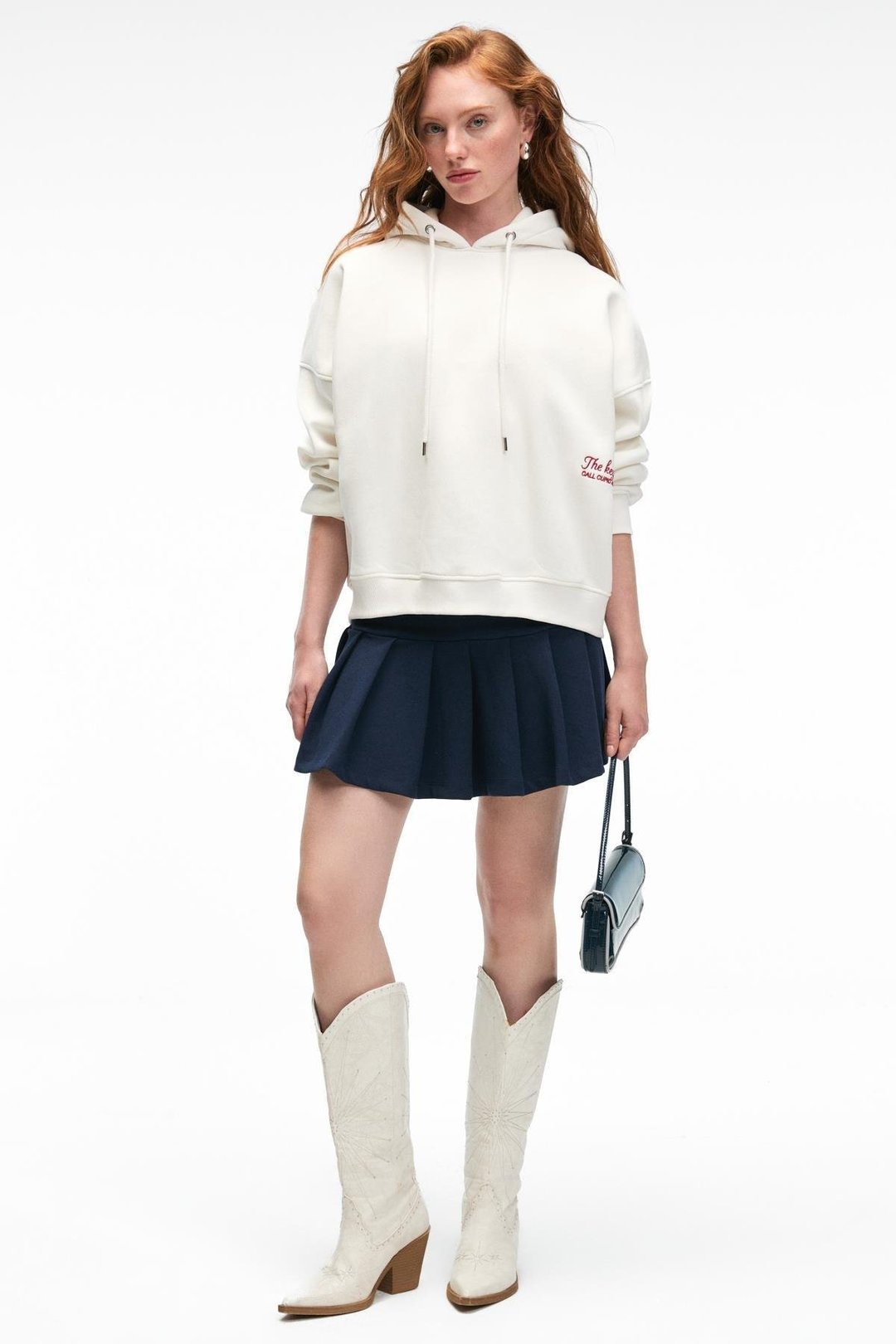 JASSES Kadın Oversize Nakışlı Kapüşonlu Beyaz Sweatshirt