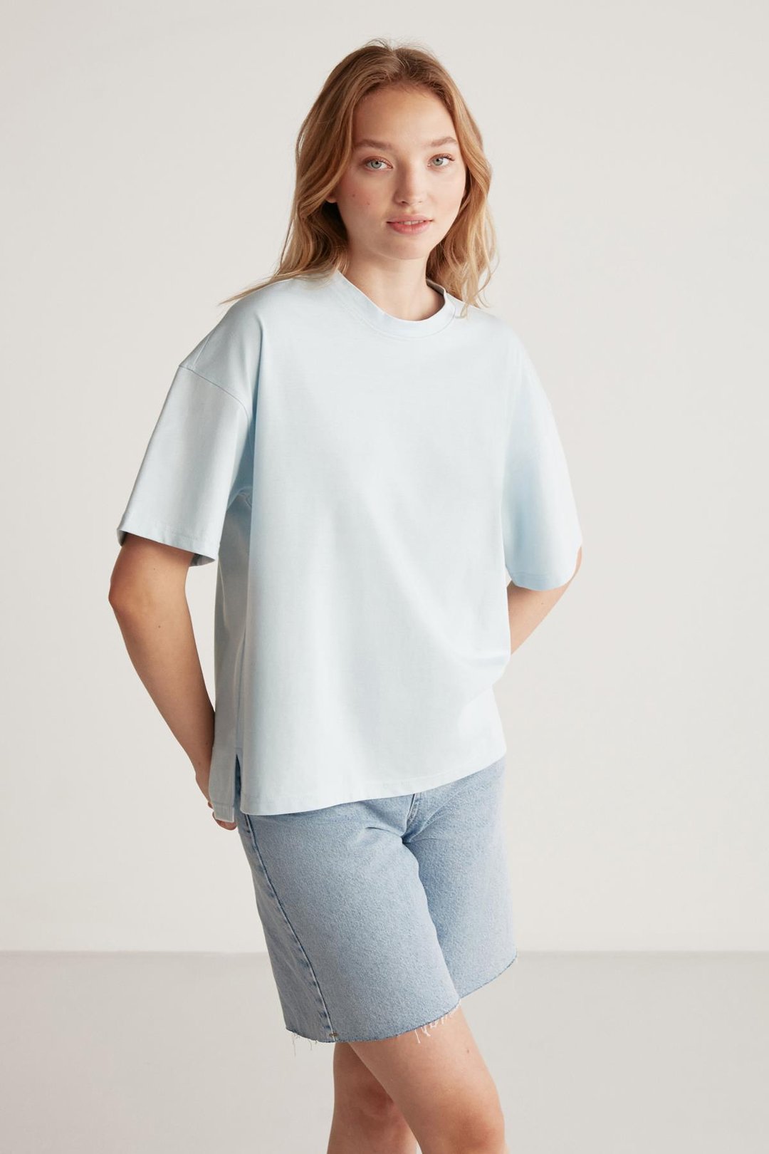 JEMMY Basic Relaxed Açık Mavi Tekli T-Shirt