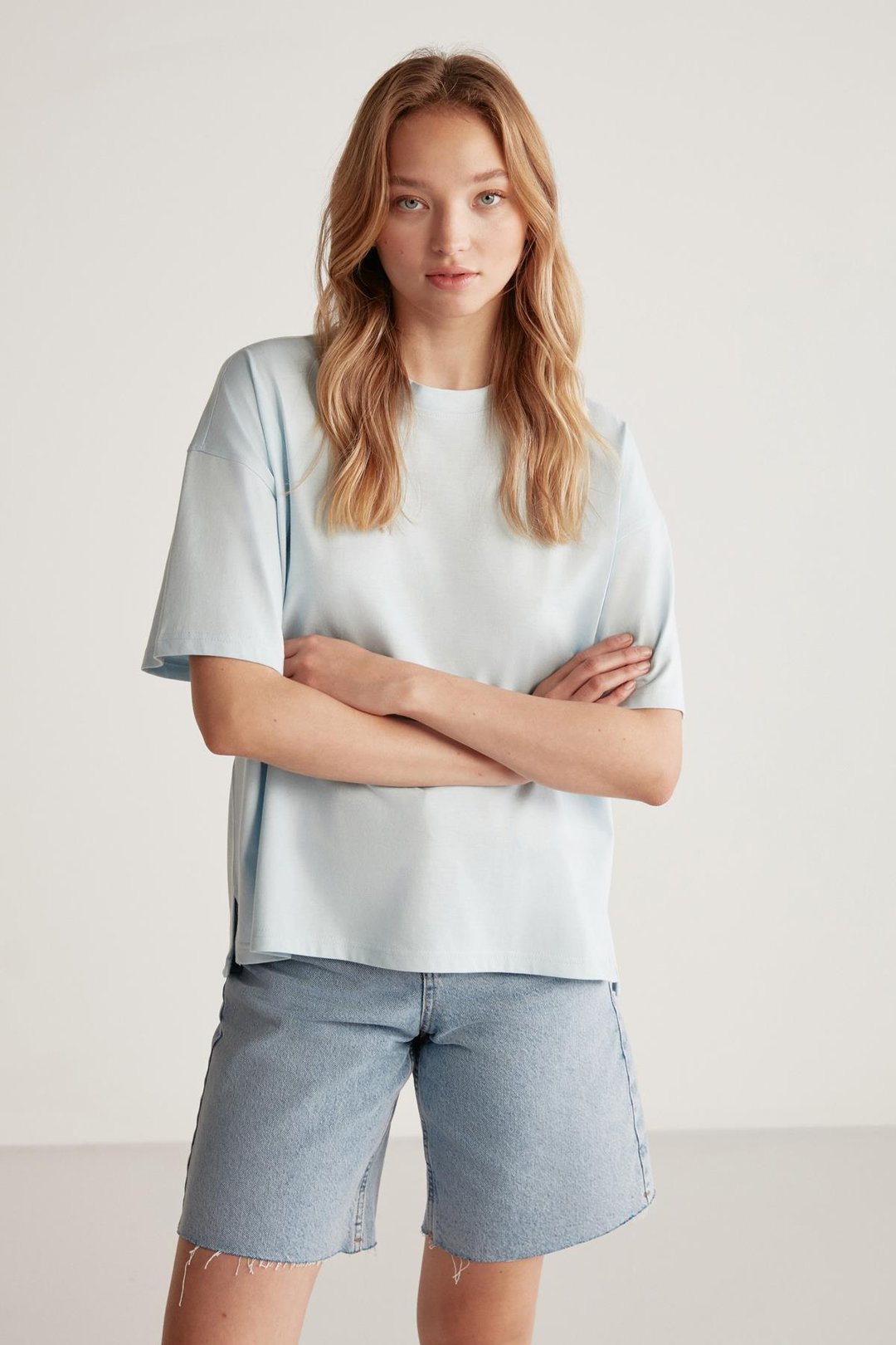 JEMMY Basic Relaxed Açık Mavi Tekli T-Shirt