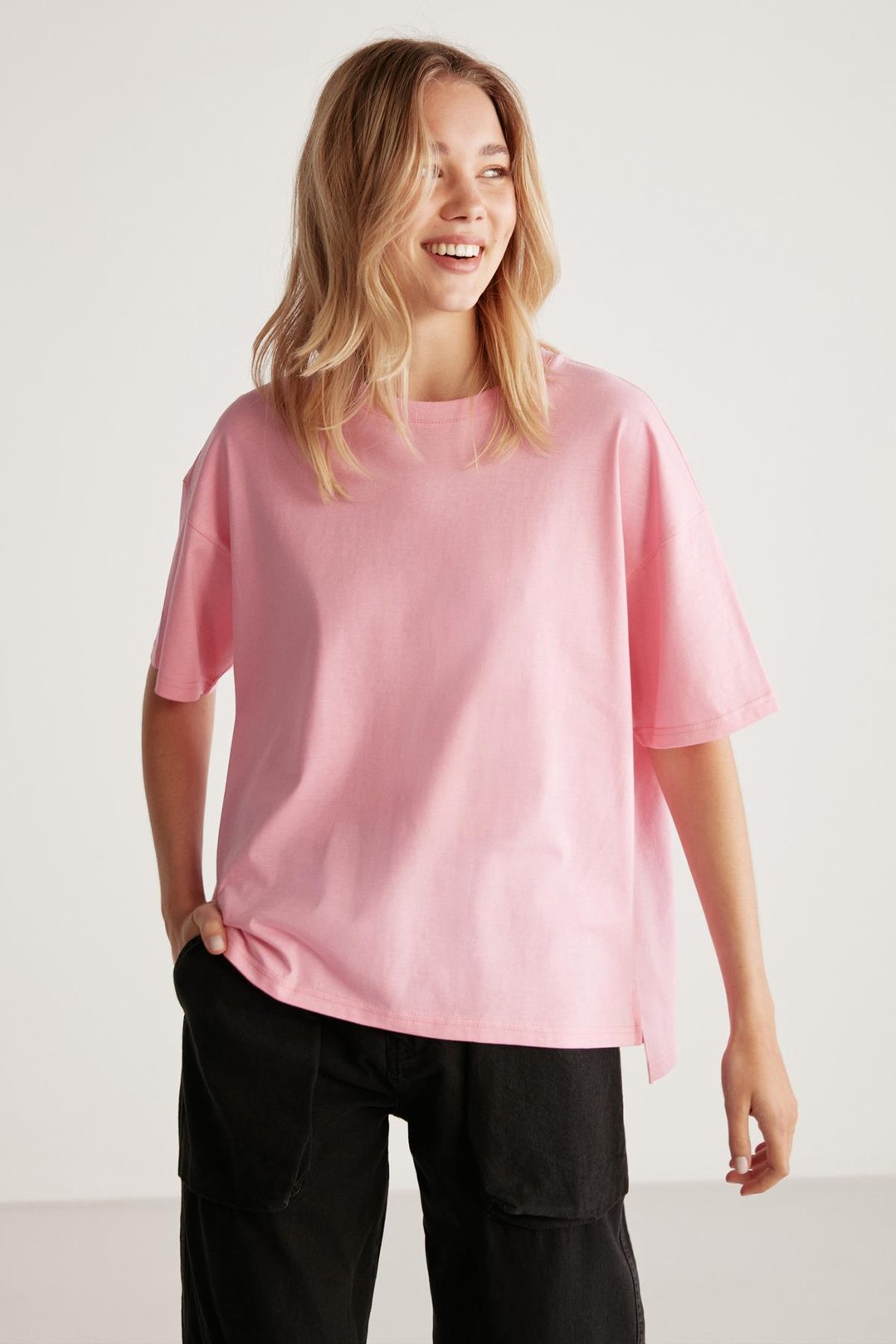 JEMMY Basic Relaxed Açık Pembe Tekli T-Shirt