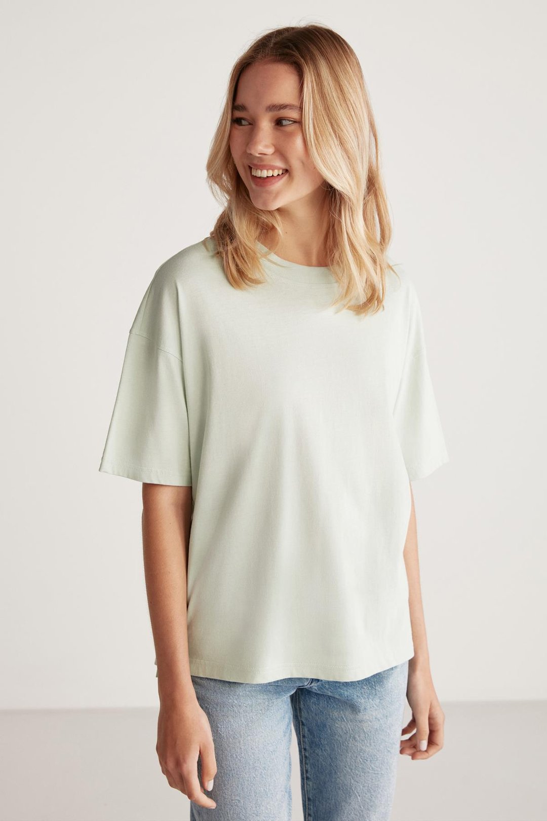 JEMMY Basic Relaxed Mint Yeşil Tekli T-Shirt