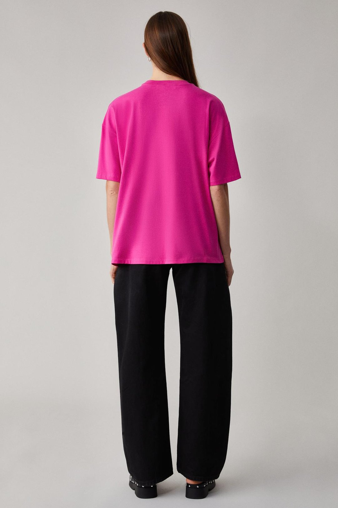 Jemmy Kadın %100 Organik Pamuk Relaxed Fit Yırtmaçlı Yuvarlak Yakalı Pembe T-Shirt
