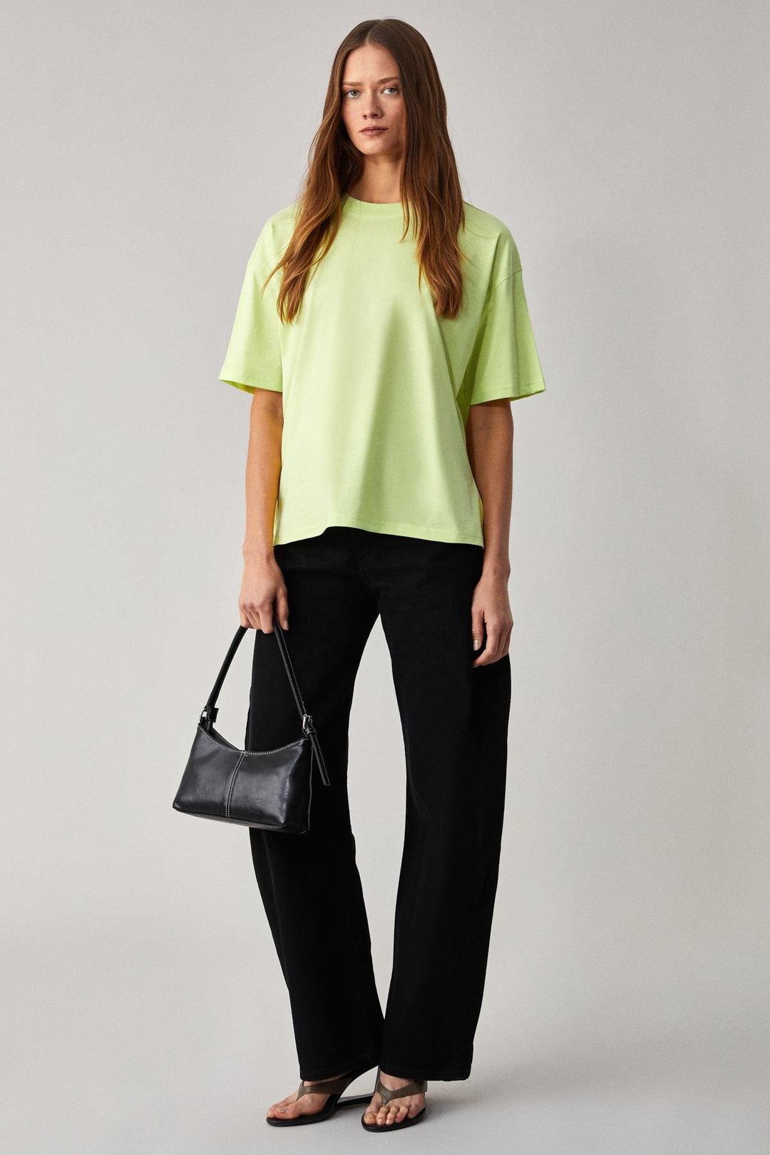 Jemmy Kadın %100 Organik Pamuk Relaxed Fit Yırtmaçlı Yuvarlak Yakalı Neon Yeşil T-Shirt