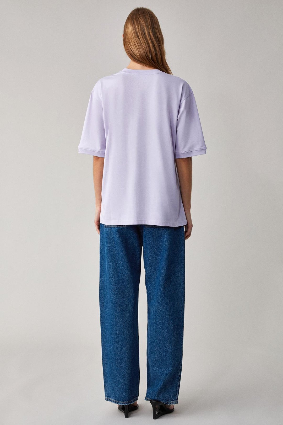 Jemmy Kadın %100 Organik Pamuk Relaxed Fit Yırtmaçlı Yuvarlak Yakalı Lila T-Shirt