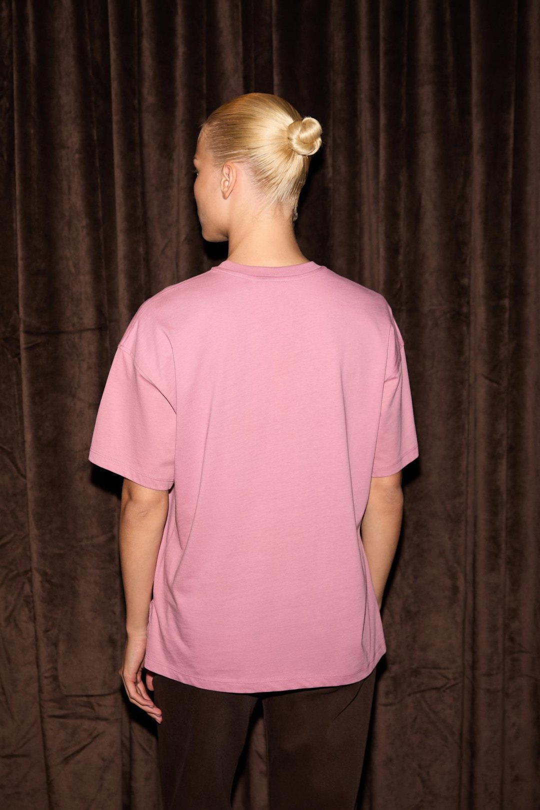 Jemmy Kadın %100 Organik Pamuk Relaxed Fit Yırtmaçlı Yuvarlak Yakalı Gül Kurusu T-Shirt