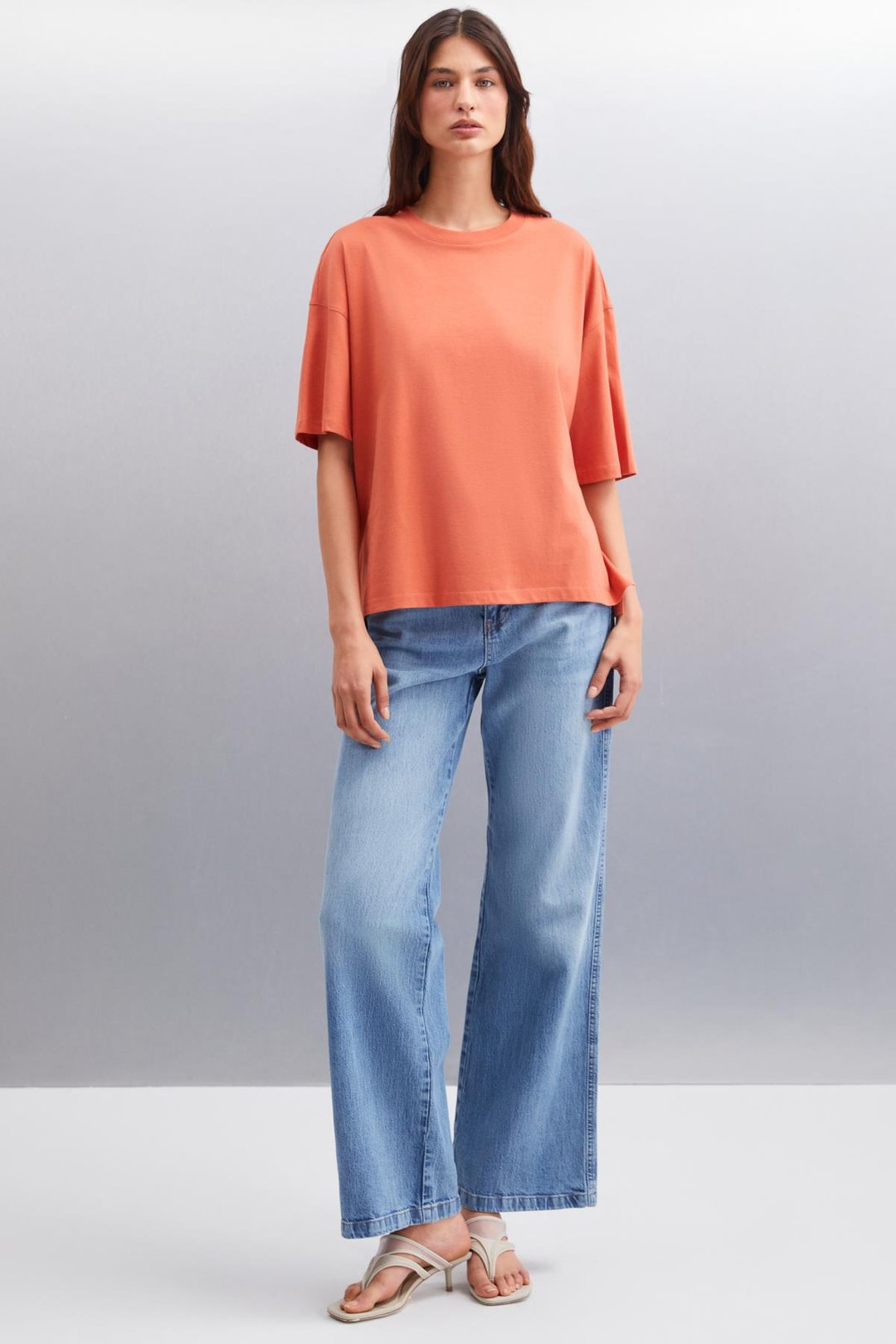 JEMMY Kadın Basic Süprem Dokuma Relaxed %100 Organik Pamuk Kiremit Rengi T-Shirt