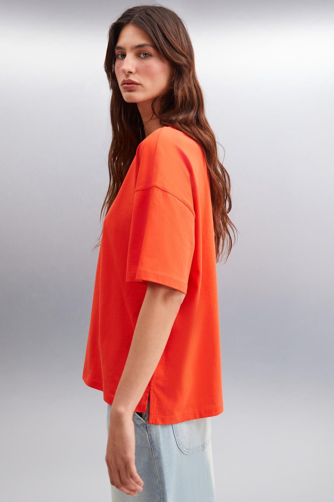 JEMMY Kadın Basic Süprem Dokuma Relaxed %100 Organik Pamuk Kırmızı T-Shirt