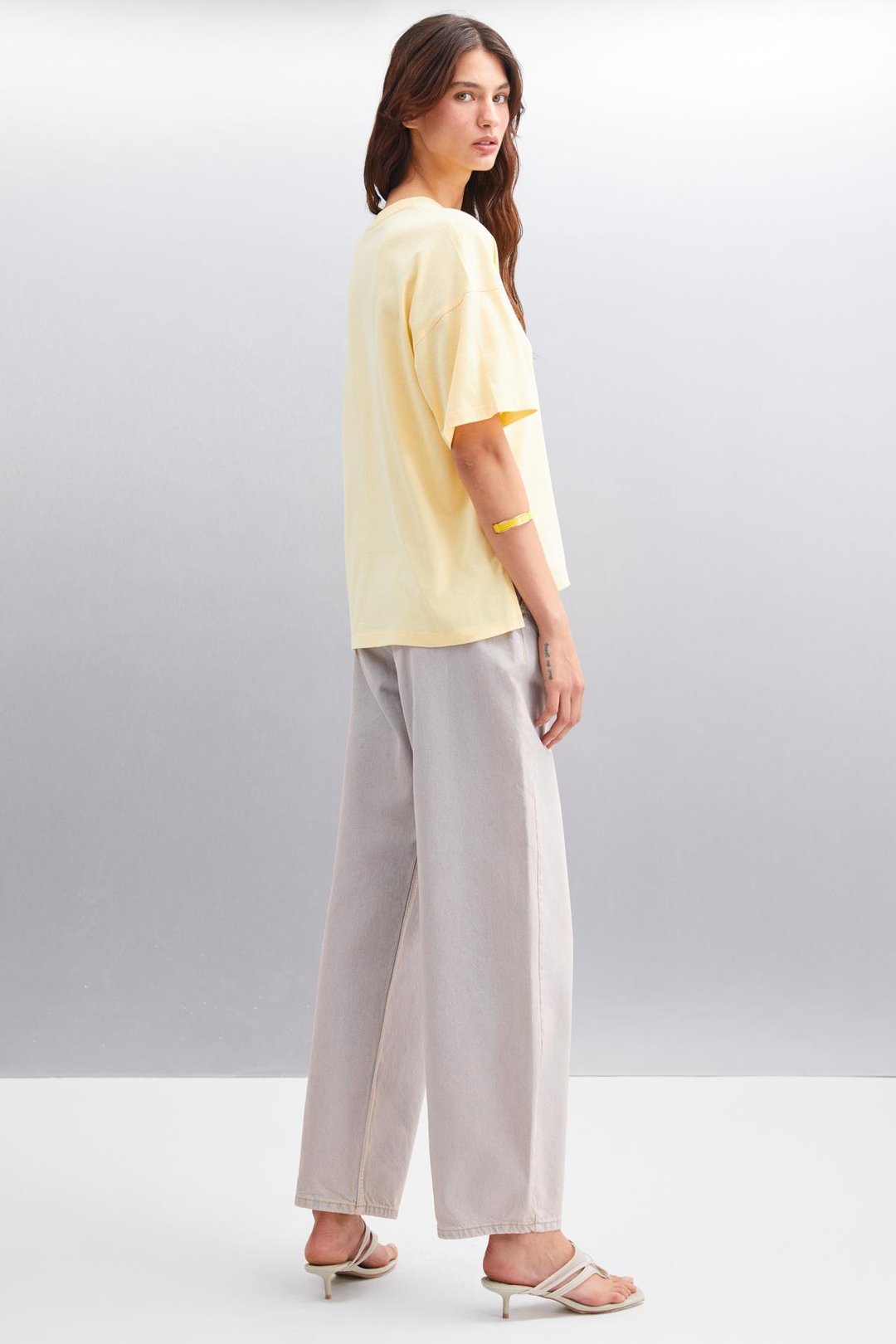 JEMMY Kadın Basic Süprem Dokuma Relaxed %100 Organik Pamuk Sarı T-Shirt