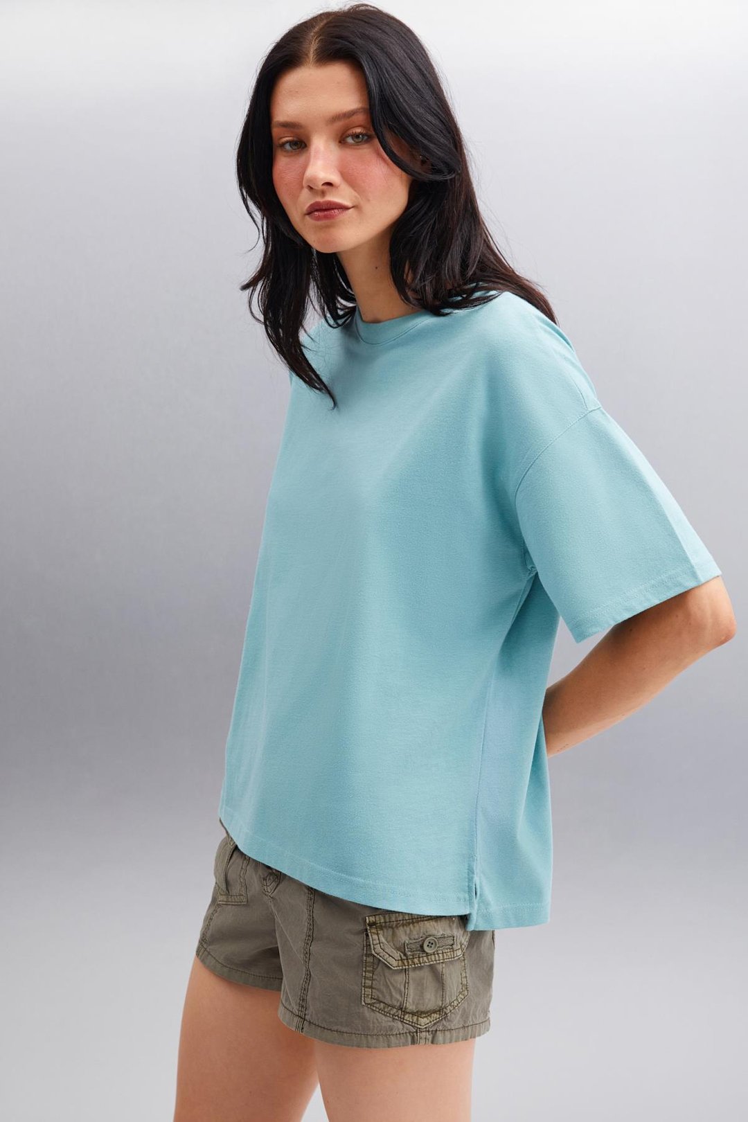 JEMMY Kadın Basic Süprem Dokuma Relaxed %100 Organik Pamuk Yeşil T-Shirt