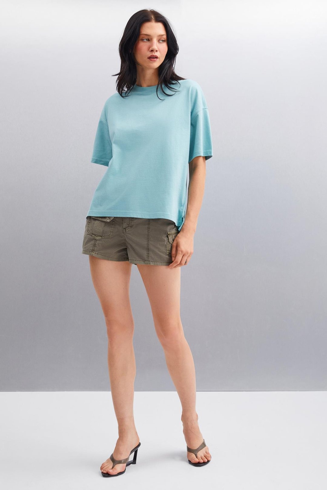 JEMMY Kadın Basic Süprem Dokuma Relaxed %100 Organik Pamuk Yeşil T-Shirt