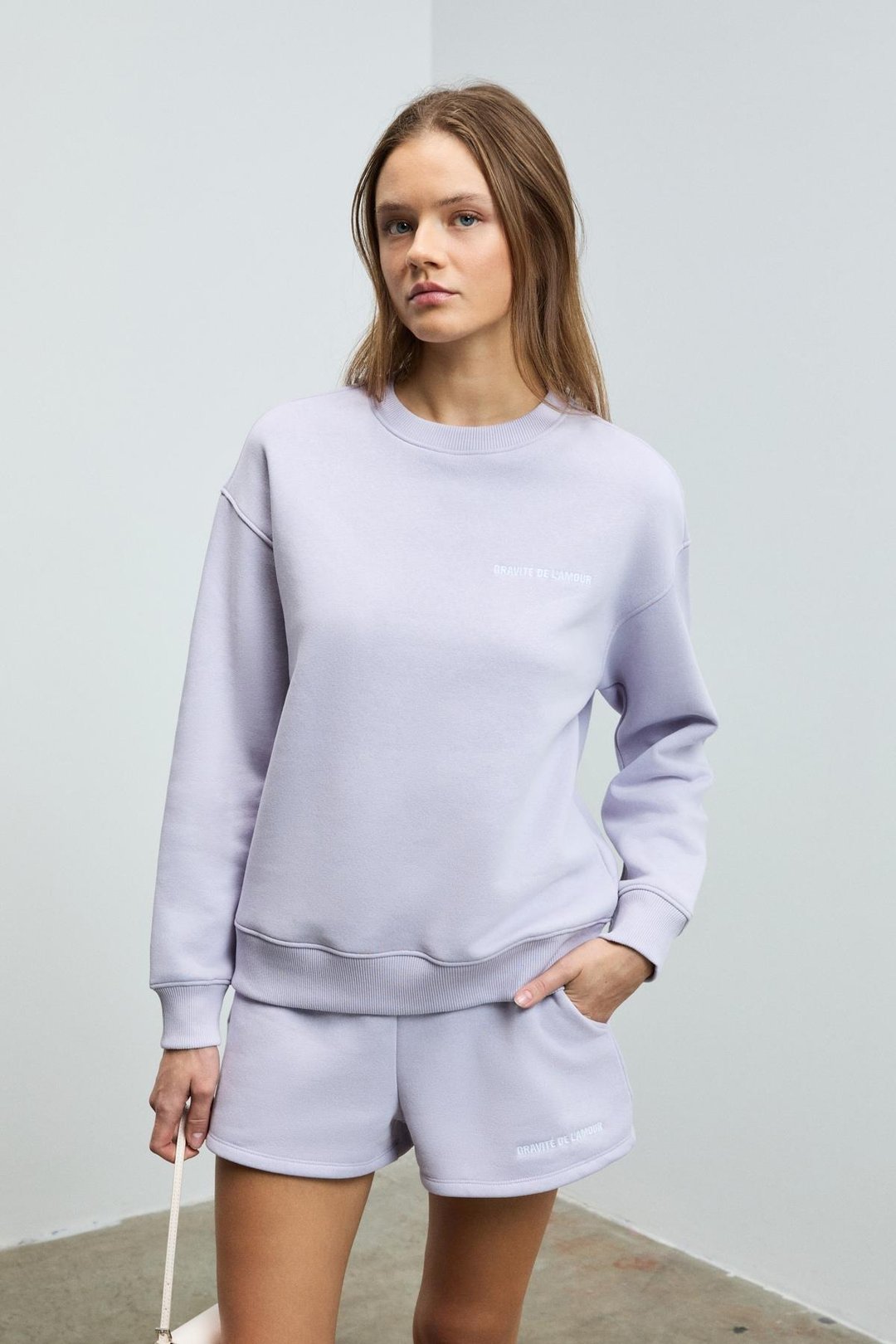 Jennıfer Kadın Organik Pamuklu Nakışlı Yuvarlak Yakalı Oversize Lila Sweatshirt