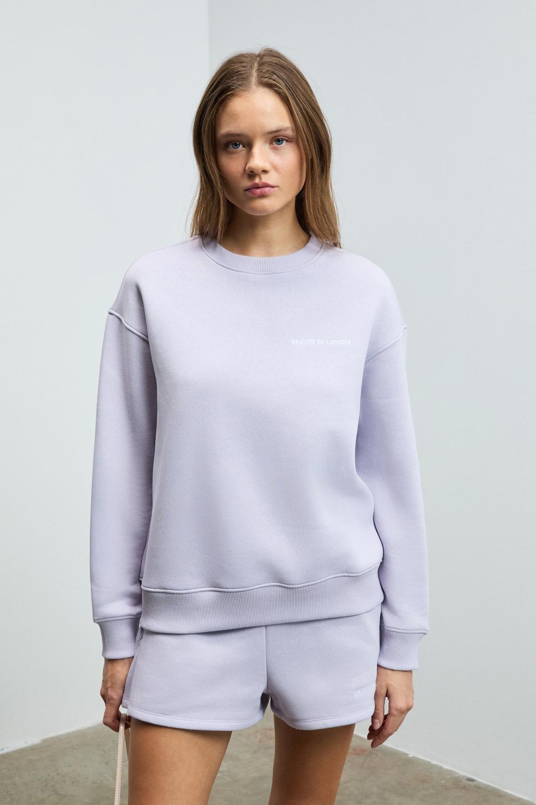 Jennıfer Kadın Organik Pamuklu Nakışlı Yuvarlak Yakalı Oversize Lila Sweatshirt
