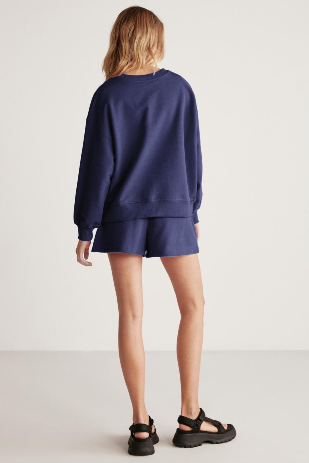 JENNIFER Kadın Yumuşacık Nakış Detaylı Organik Pamuk Oversize Lacivert Sweatshirt