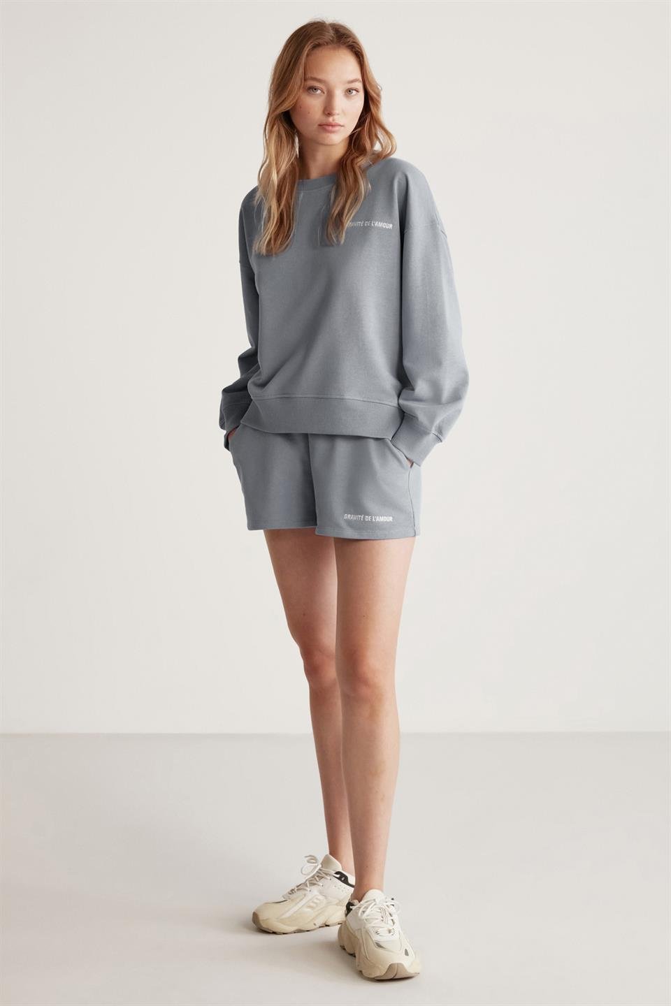 JENNIFER Örme Comfort Gri Tekli Sweatshirt