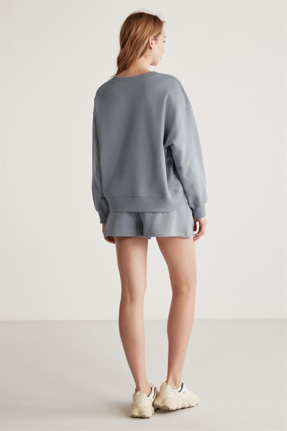 JENNIFER Örme Comfort Gri Tekli Sweatshirt