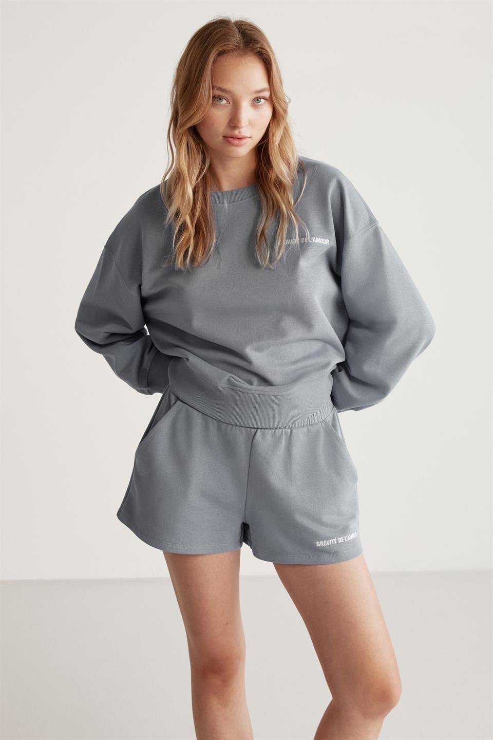 JENNIFER Örme Comfort Gri Tekli Sweatshirt