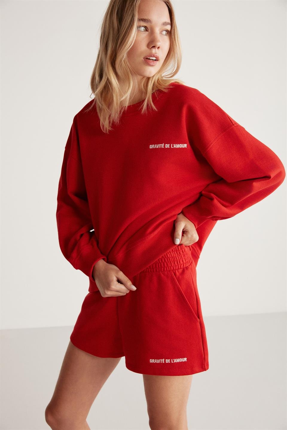 JENNIFER Örme Comfort Kırmızı Tekli Sweatshirt