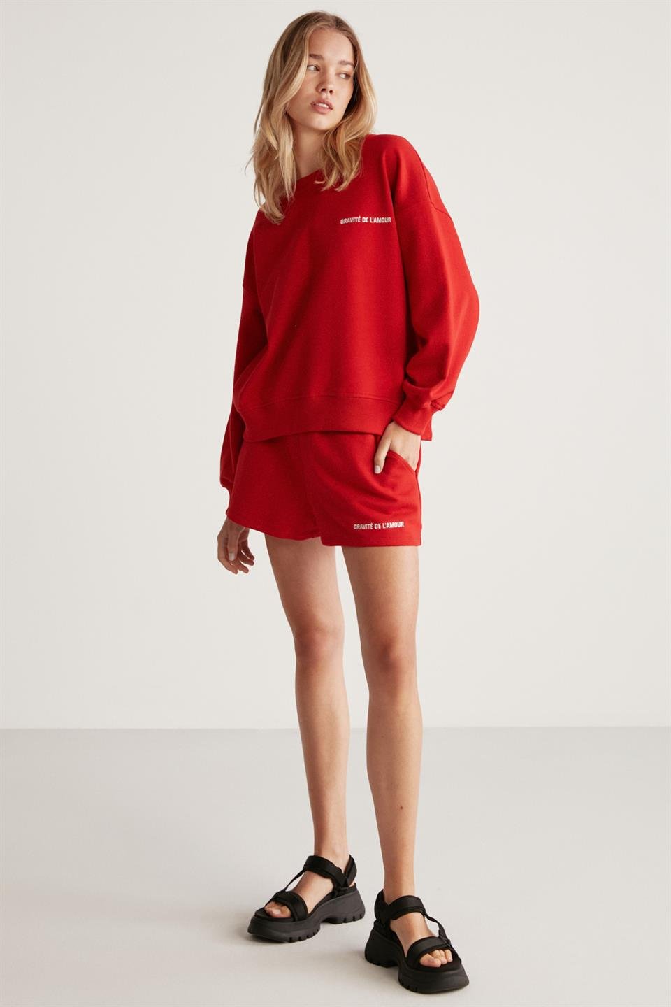 JENNIFER Örme Comfort Kırmızı Tekli Sweatshirt