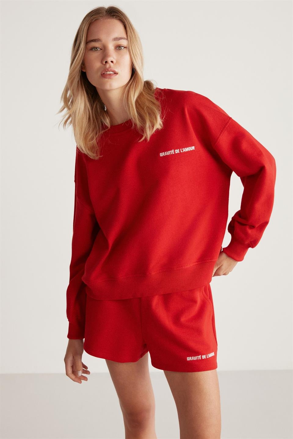 JENNIFER Örme Comfort Kırmızı Tekli Sweatshirt
