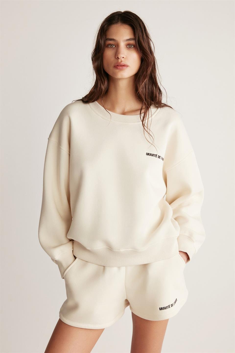 JENNIFER Örme Comfort Vanilya Tekli Sweatshirt