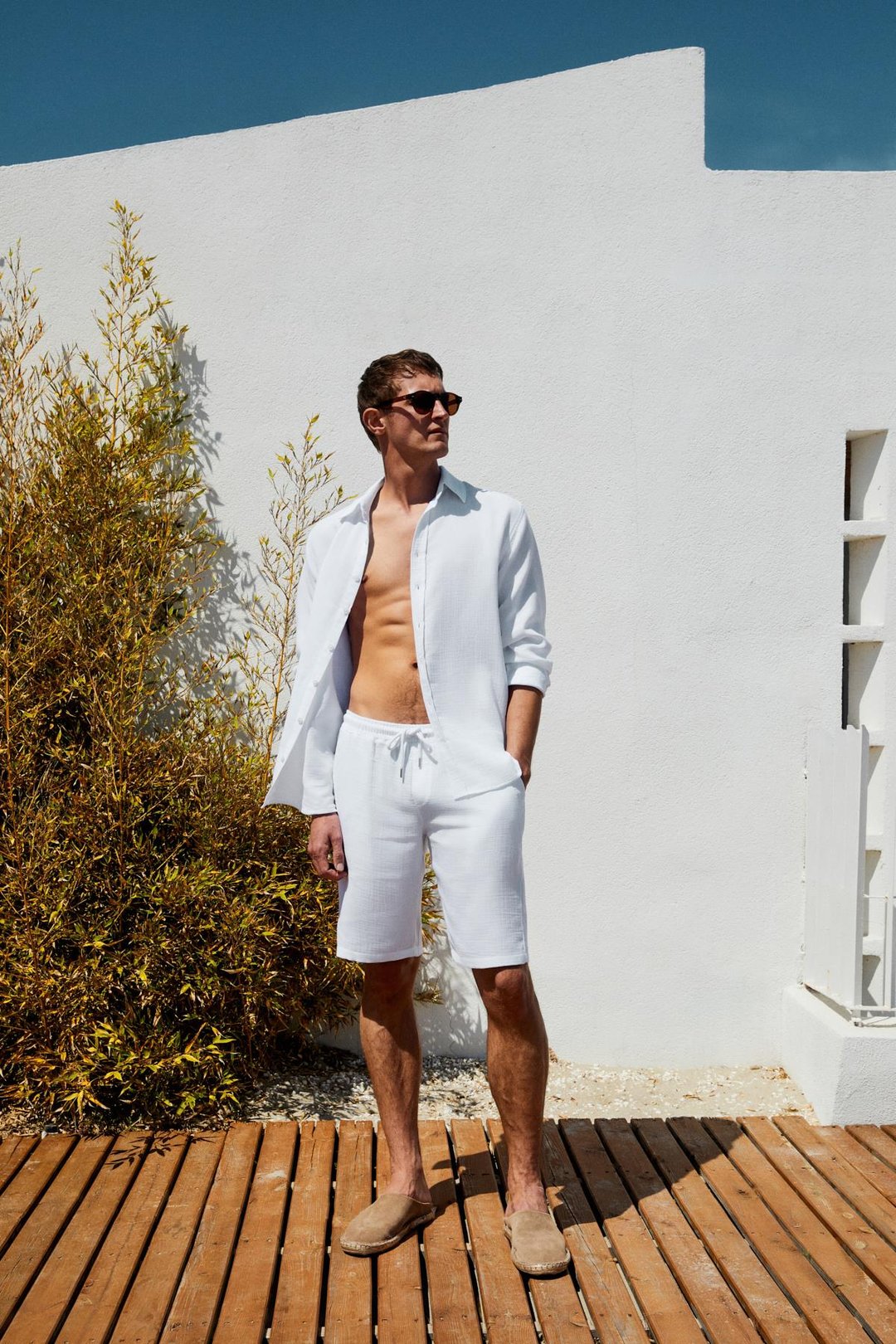 JENS Erkek %100 Pamuk Yanları Cepli Slim Fit Dar Kesim Beyaz Şort