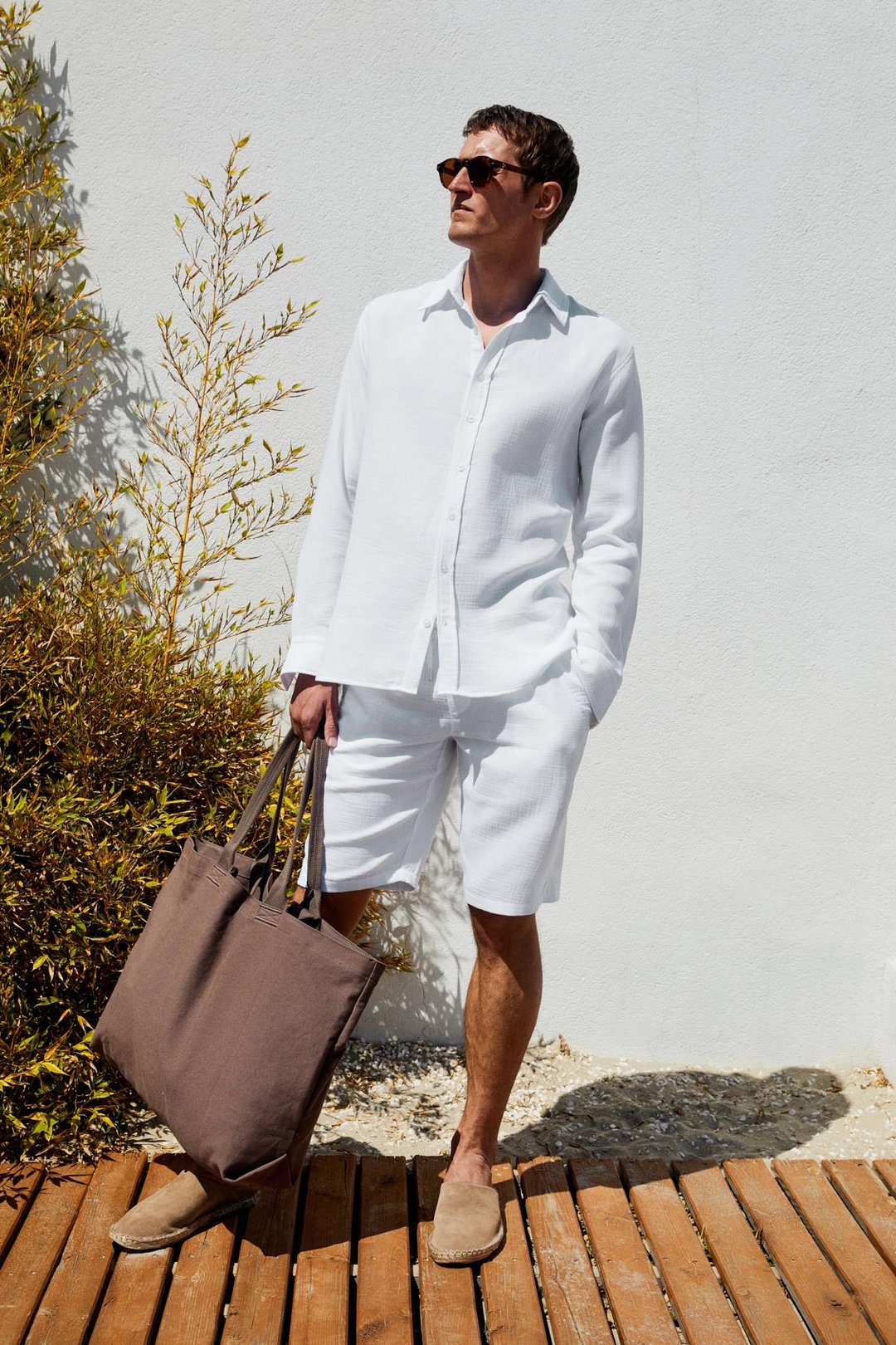 JENS Erkek %100 Pamuk Yanları Cepli Slim Fit Dar Kesim Beyaz Şort