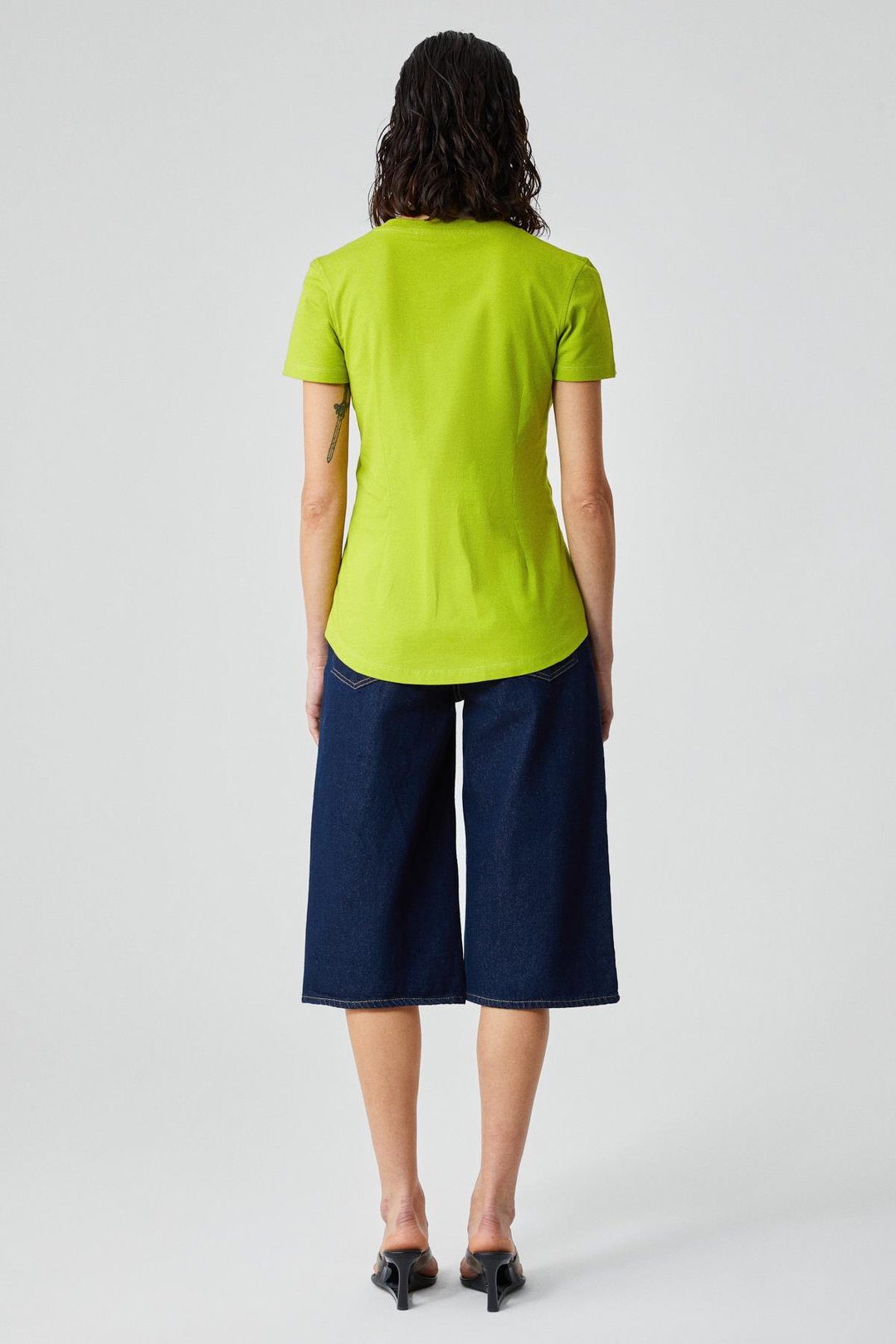 JESSIA Kadın Korse Detaylı %100 Organik Pamuk Bisiklet Yaka Yeşil T-Shirt